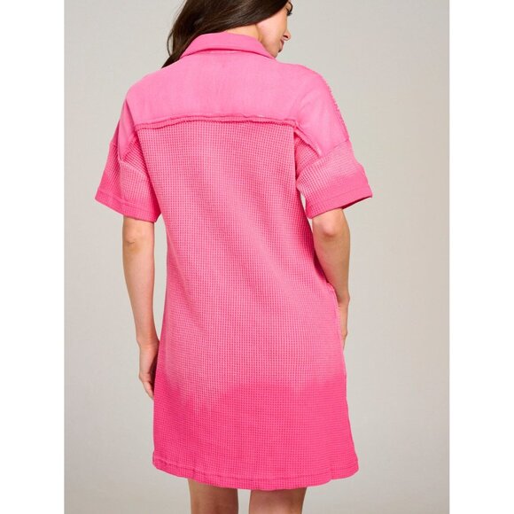 NWT Pink Waffle Knit Button-Up Mini Dress Women’s Small - Picture 3 of 8